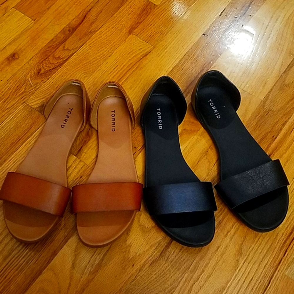 2 pr EUC Torrid D'Orsay style Flat Sandals Sz 11W